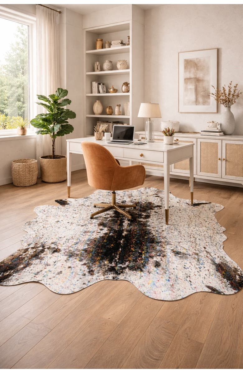 Rhacam Eco Hides Luma Metallic Color Cowhide Rug 7'5" × 6'9", Alternate, color, Metallic