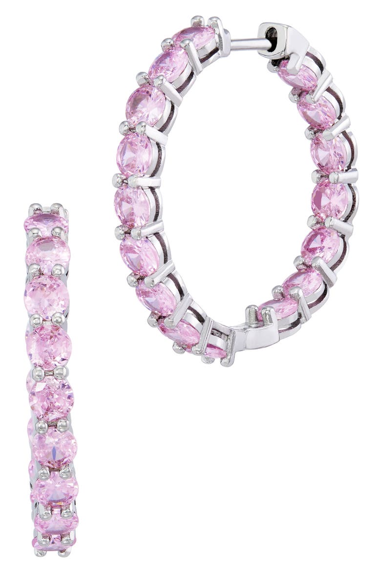 Pink Tennis Hoop Earrings, Main, color, PINK