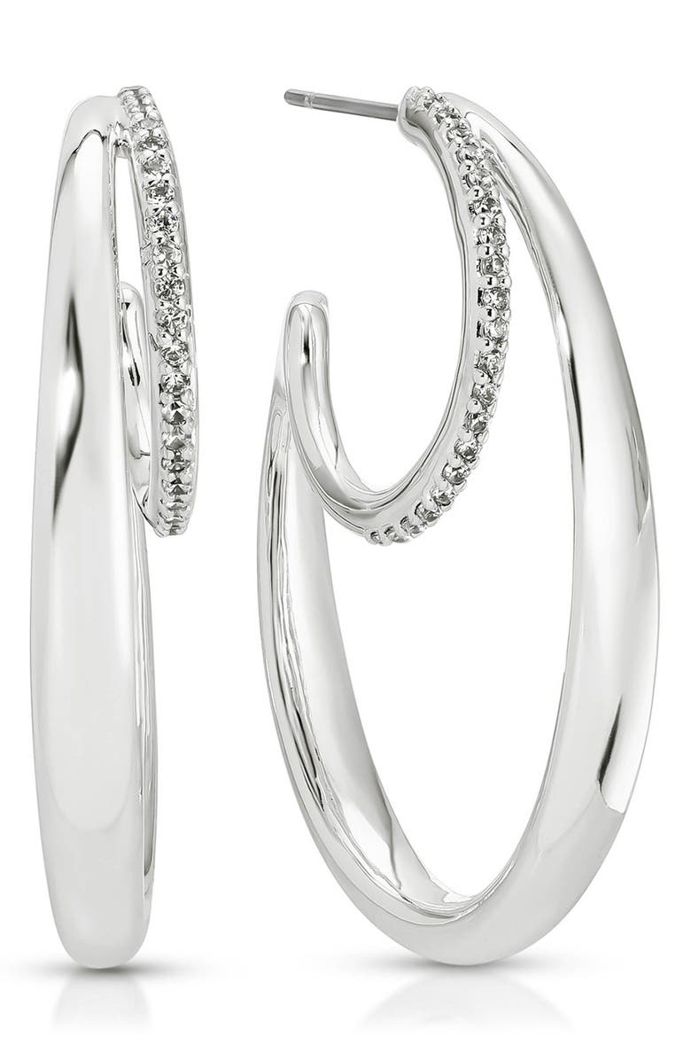 Ettika Concentric Rings Pavé Hoop Earrings, Main, color, Silver