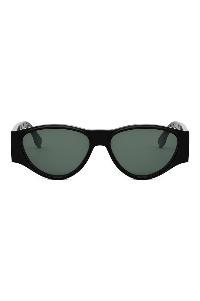 FF 55mm Oval Sunglasses, Main, color, SHINY BLACK / GREEN