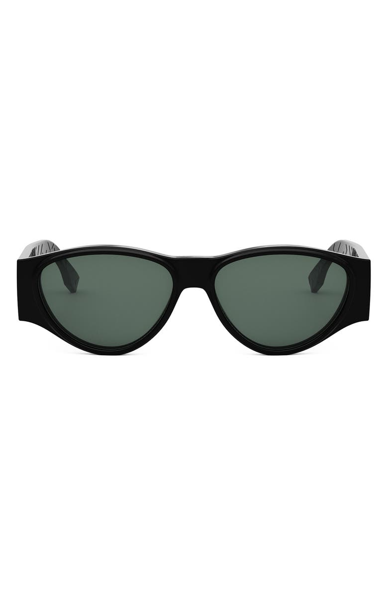 Fendi FF 55mm Oval Sunglasses, Main, color, Shiny Black / Green
