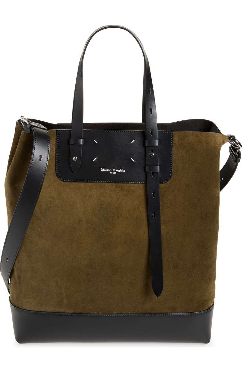 Maison Margiela Shopping Colorblock Leather Vertical Tote, Main, color, Khaki/ Black