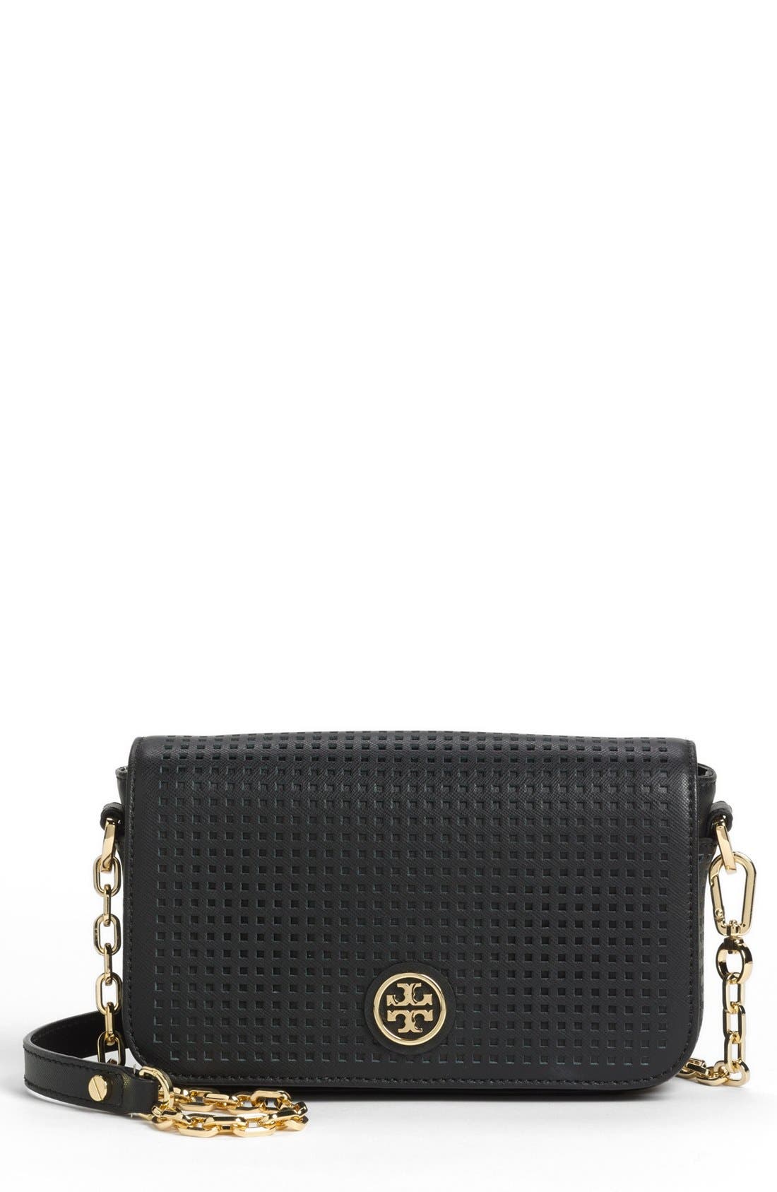 Tory Burch 'Robinson - Mini' Perforated Leather Crossbody Bag, Main, color, 