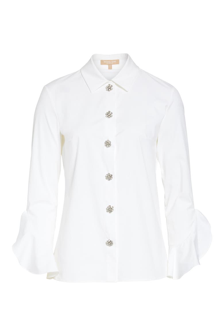 Ruffle Cuff Jeweled Button Blouse, Alternate, color, OPTIC WHITE