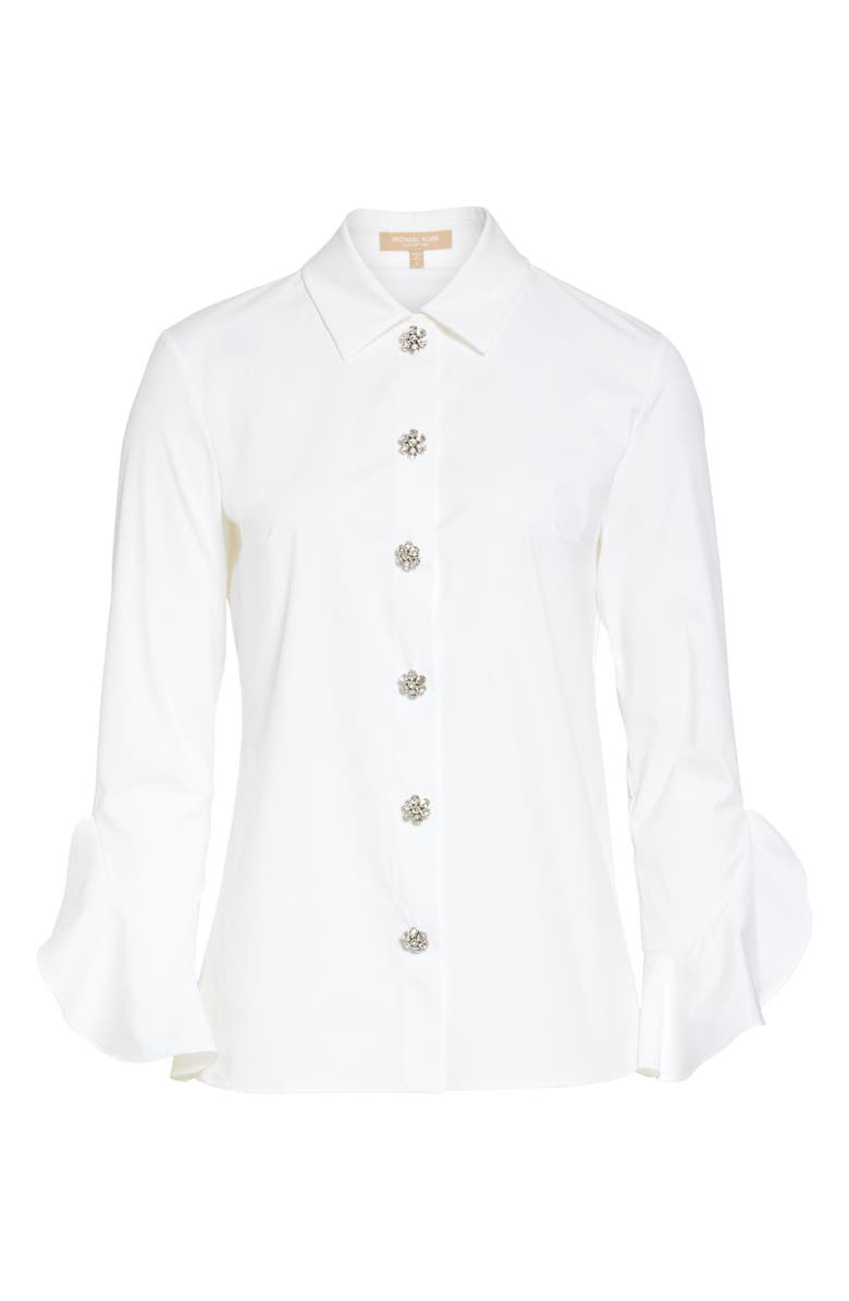 Michael Kors Ruffle Cuff Jeweled Button Blouse, Alternate, color,
