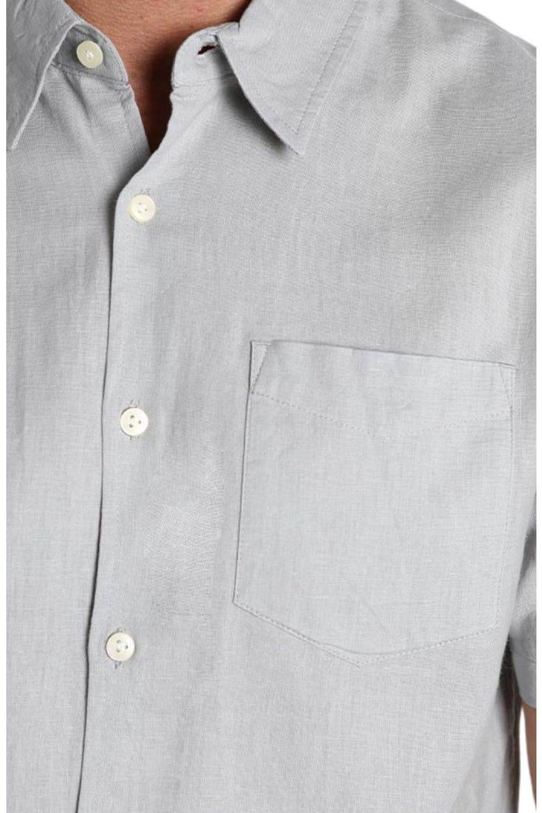 Solid Short Sleeve Cotton & Linen Button-Up Shirt, Alternate, color, GREY