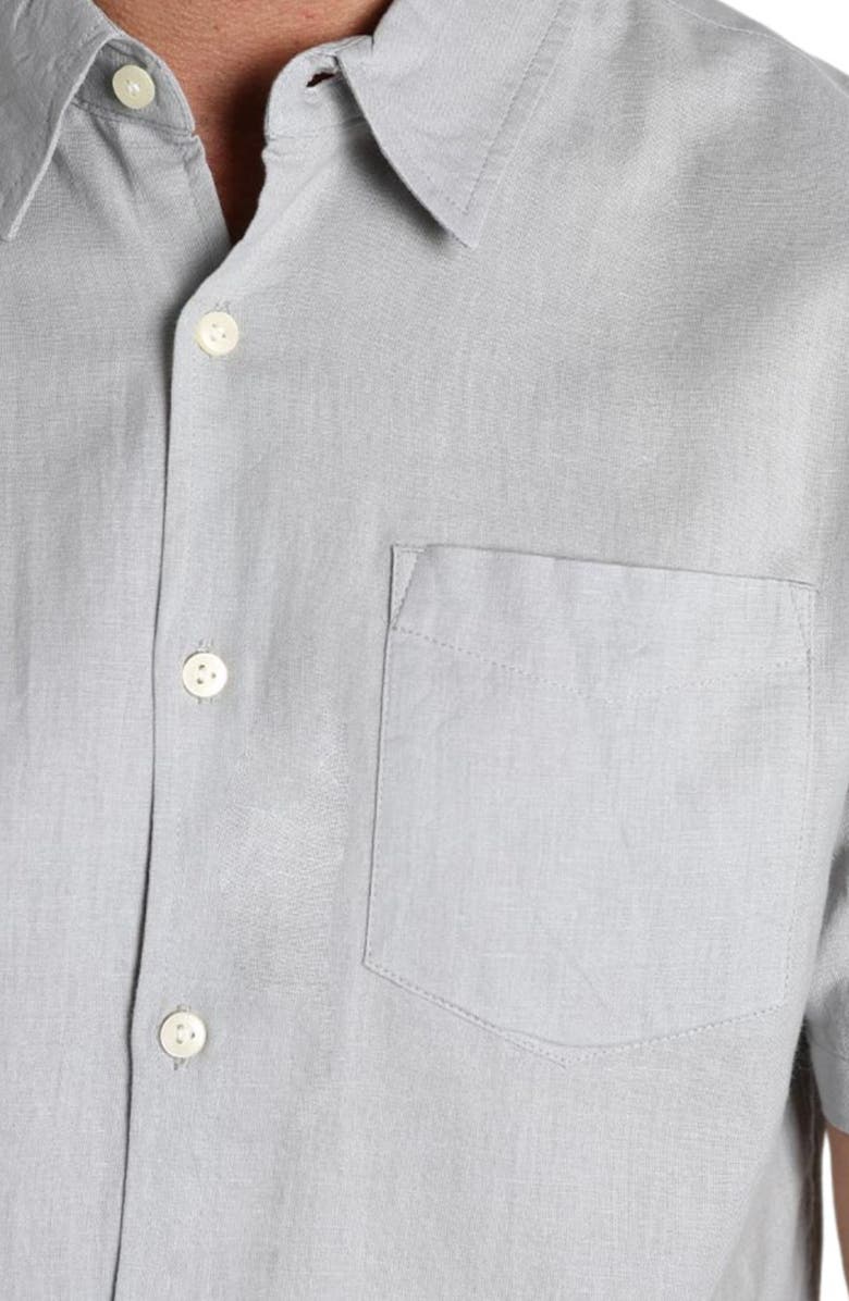 JACHS Solid Short Sleeve Cotton & Linen Button-Up Shirt, Alternate, color, Grey
