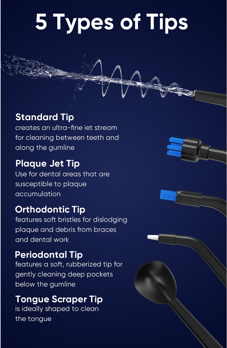MySmile LP211 Cordless Water Flossers for Teeth, 260ML Reservoir, 5 Cleaning Modes, 8 Jet Tips, Alternate, color, Black