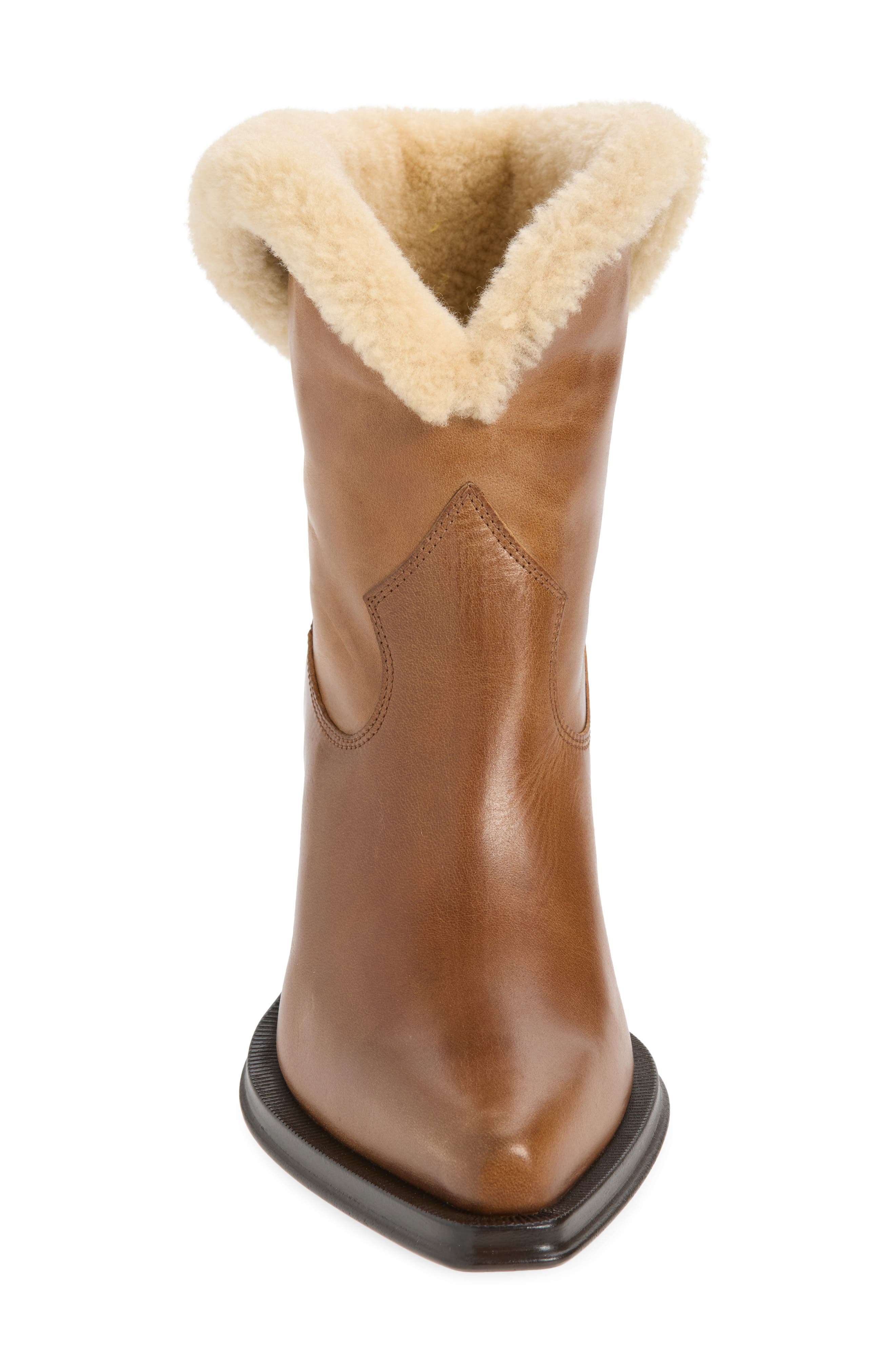 Azelan Genuine Shearling Cuff Western Boot, Alternate, color, AMBER BROWN