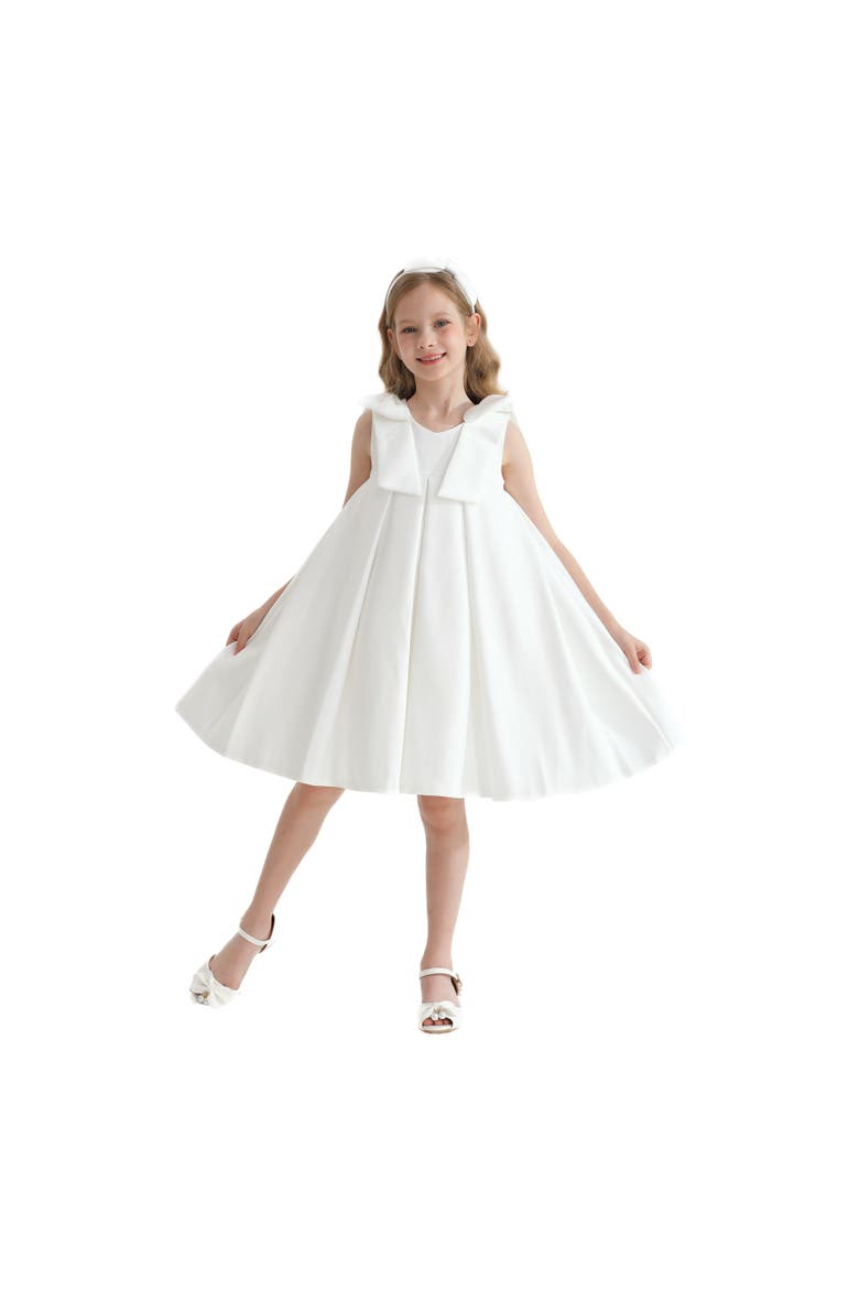 Palermo Satin Bow Pleated Dress, Alternate, color, White