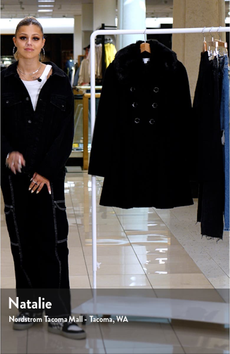 Women's Double Breasted Skater Faux Fur Collar Wool Blend Coat, sales video thumbnail