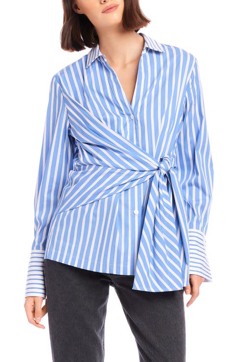 Reese Stripe Tie Waist Button-Up Shirt