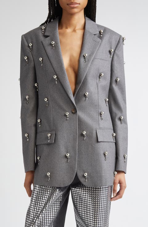 Embellished Wool Flannel Blazer