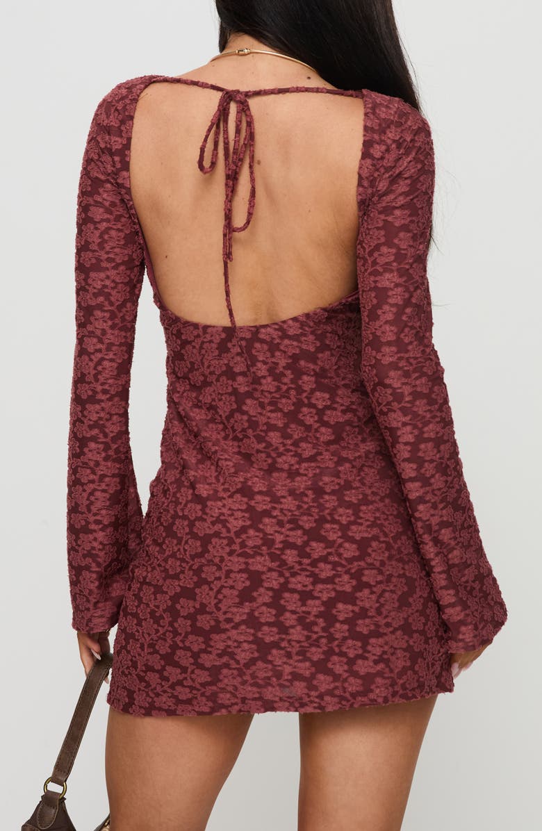 Princess Polly Primrosa Long Sleeve Minidress, Alternate, color, Burgundy