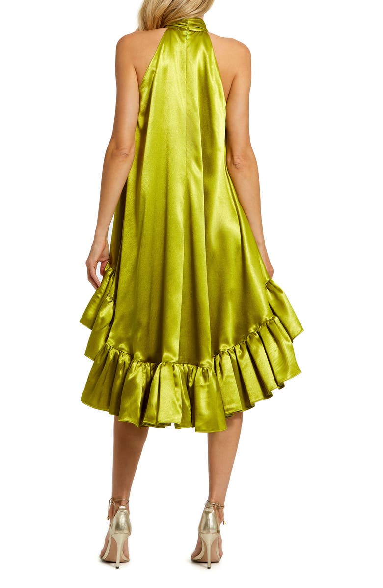 Mac Duggal Keyhole High Neck Satin Ruffle Hem Mini Dress, Alternate, color, Apple Green