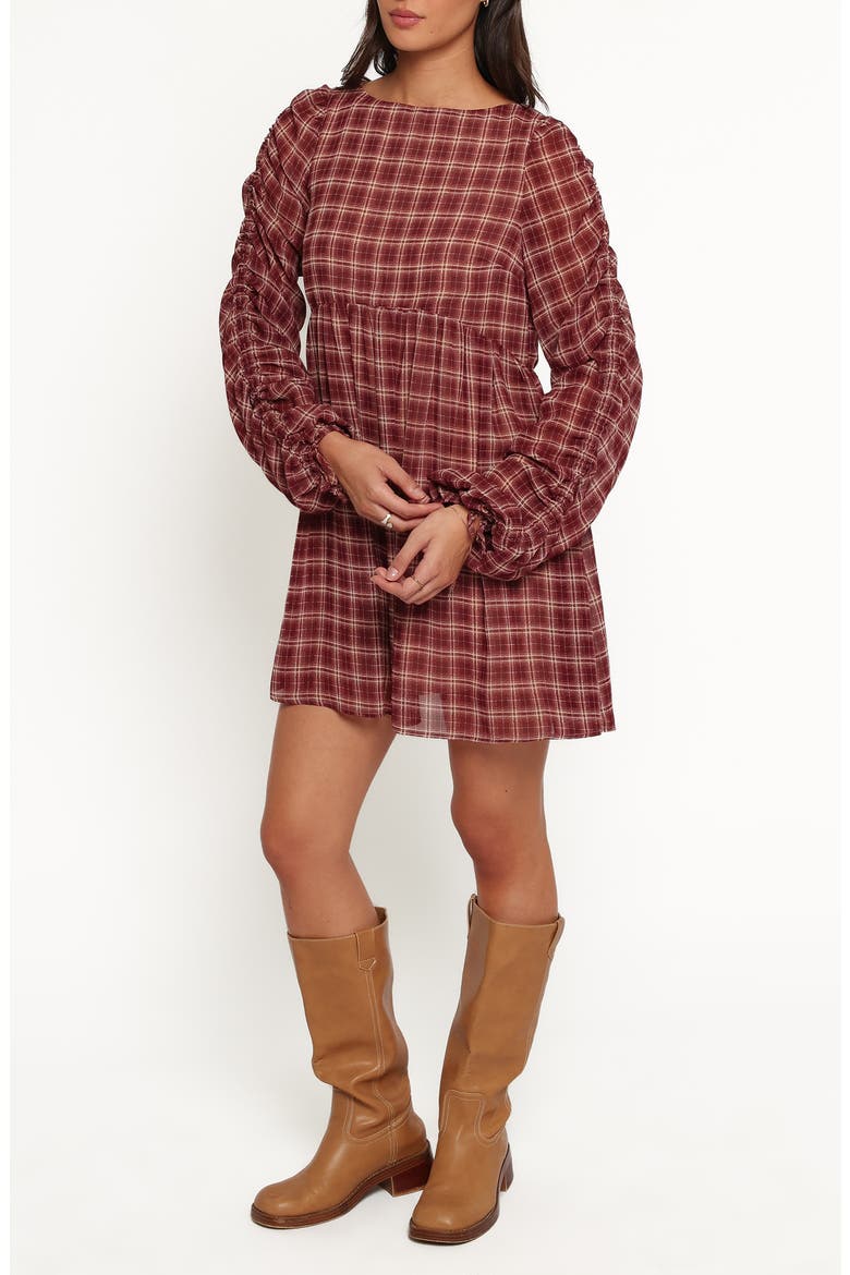Micaela Long Sleeve Minidress, Alternate, color, BURGUNDY PLAID