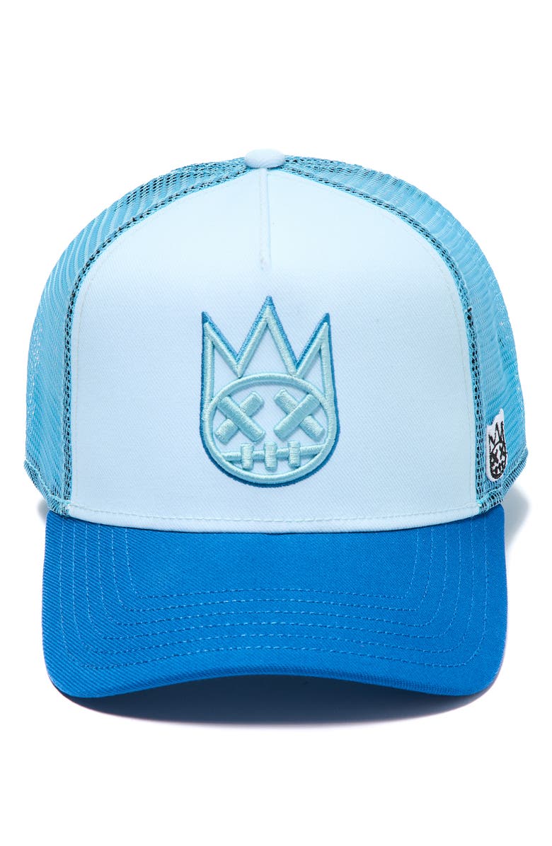 Cult of Individuality Shimuchan Logo Colorblock Trucker Hat, Alternate, color, Blue Glow