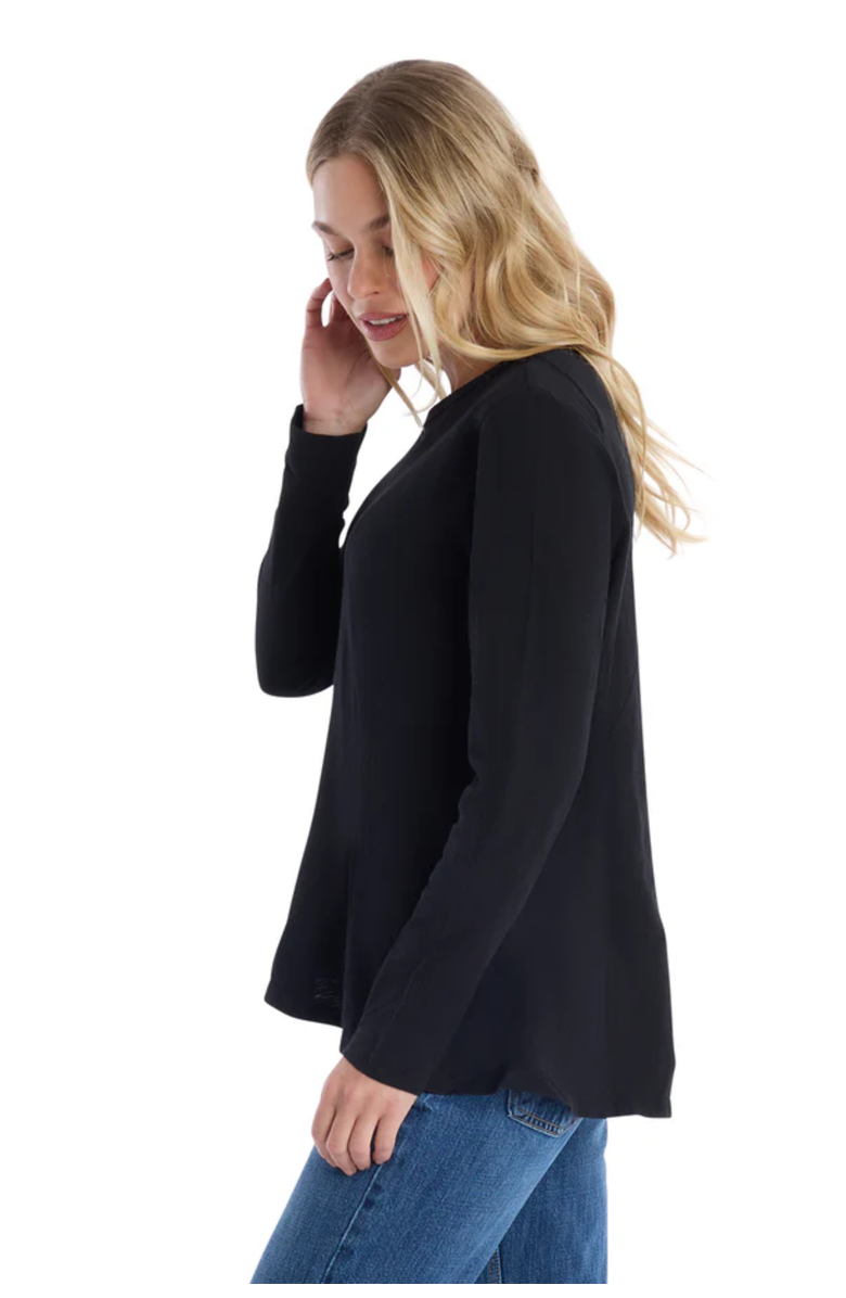 WILT Clothing Round Neck Long Sleeve Tee with Asymmetric Hem & Body Seams, Alternate, color, Black