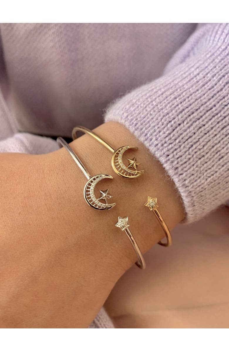 LuvMyJewelry Starkissed Crescent Sterling Silver Diamond Adjustable Cuff, Alternate, color, 