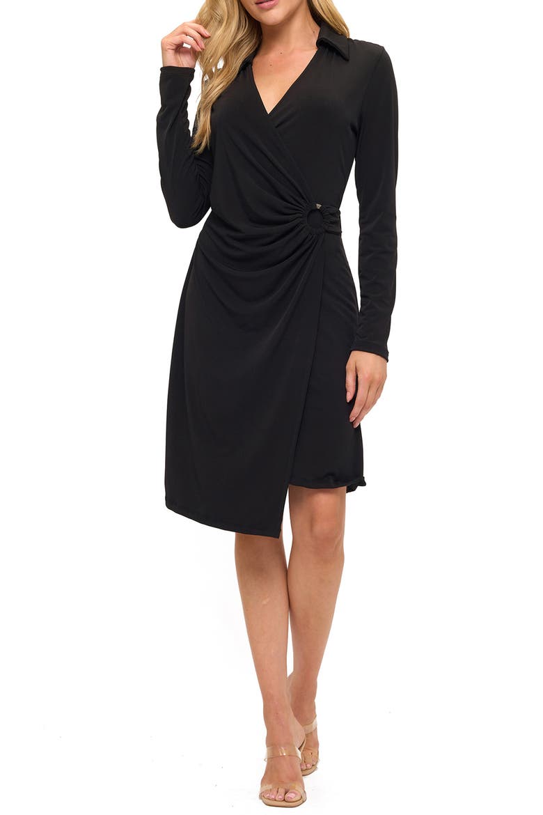 Surplice Side Tie Midi Dress, Main, color, BLACK