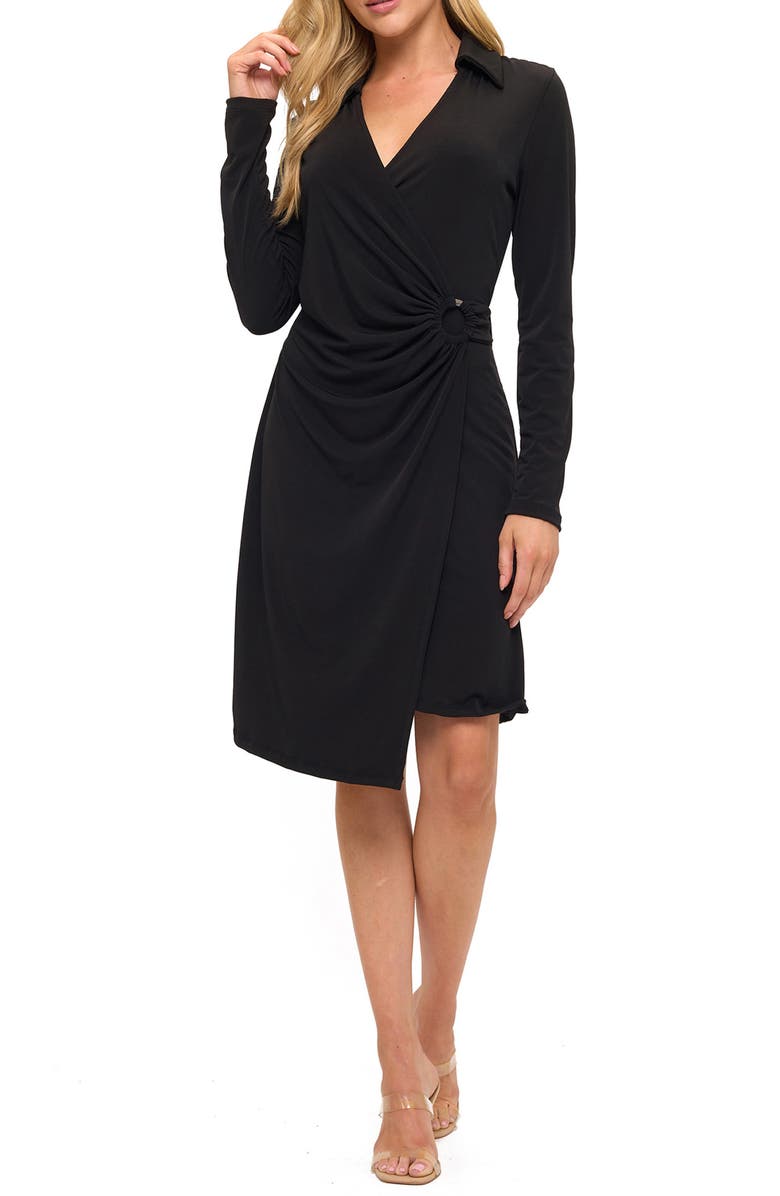 O.L. Surplice Side Tie Midi Dress, Main, color, Black