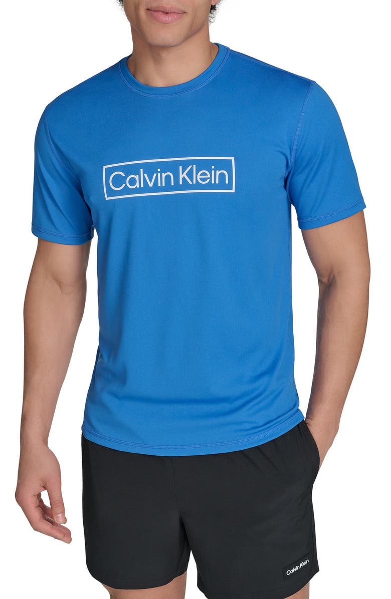 Calvin Klein Block Logo UPF 40+ Rashguard, Main, color, Blue