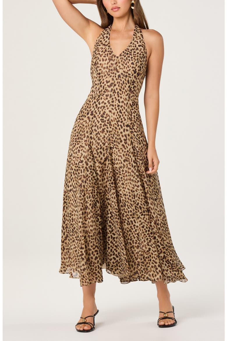 Myra Cheetah Print Halter Neck Midi Dress, Alternate, color, CHEETAH