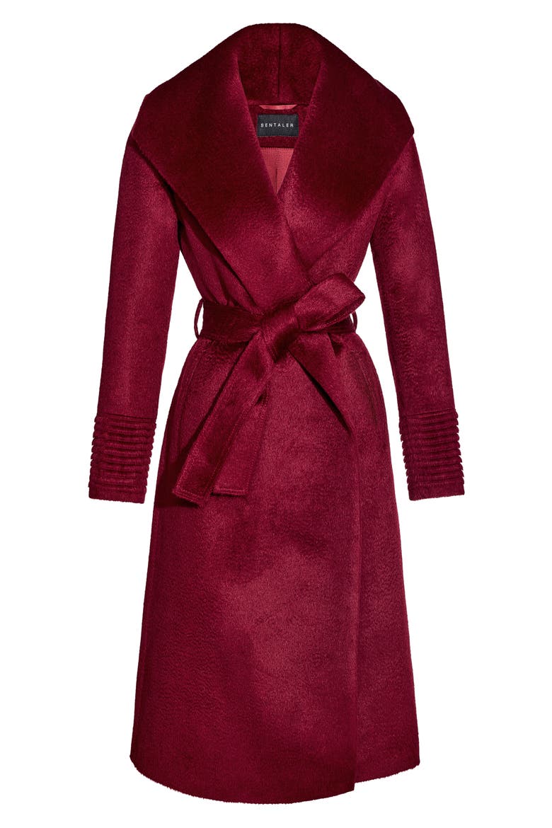 Shawl Collar Alpaca & Wool Blend Longline Wrap Coat, Alternate, color, BORDEAUX