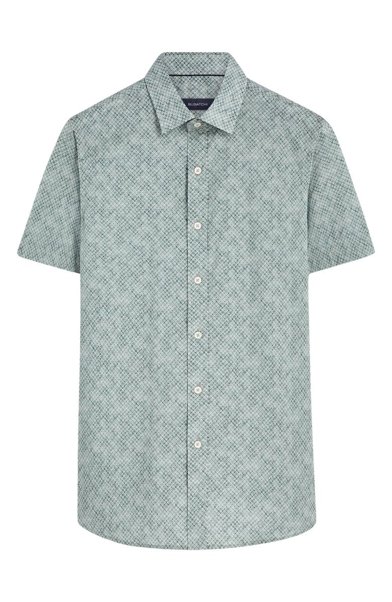 Bugatchi Shaped Fit Geometric Print Short Sleeve Stretch Cotton Button-Up Shirt, Alternate, color, 