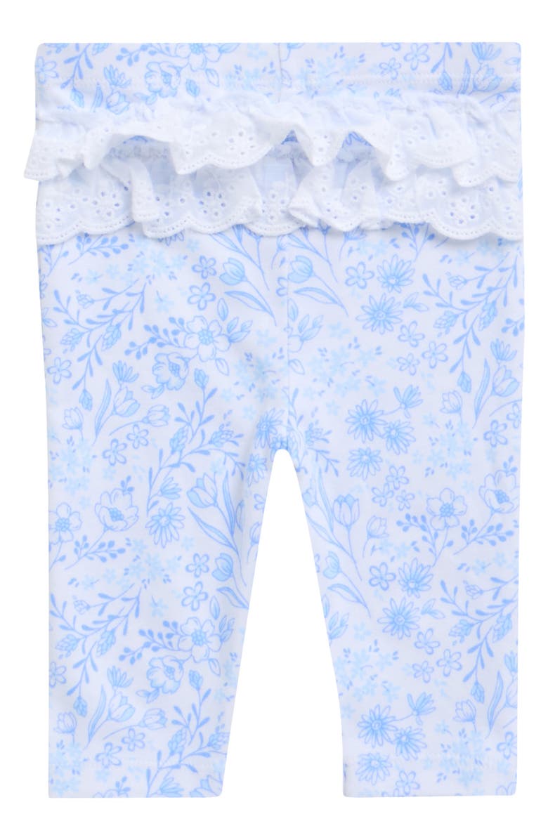 Little Me Cotton Floral Bodysuit, Leggings & Headband Set, Alternate, color, Blue Floral