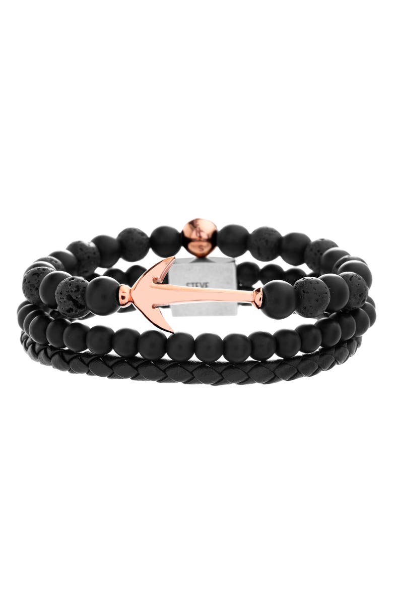 Steve Madden Bead & Leather Bracelet Set, Main, color, 