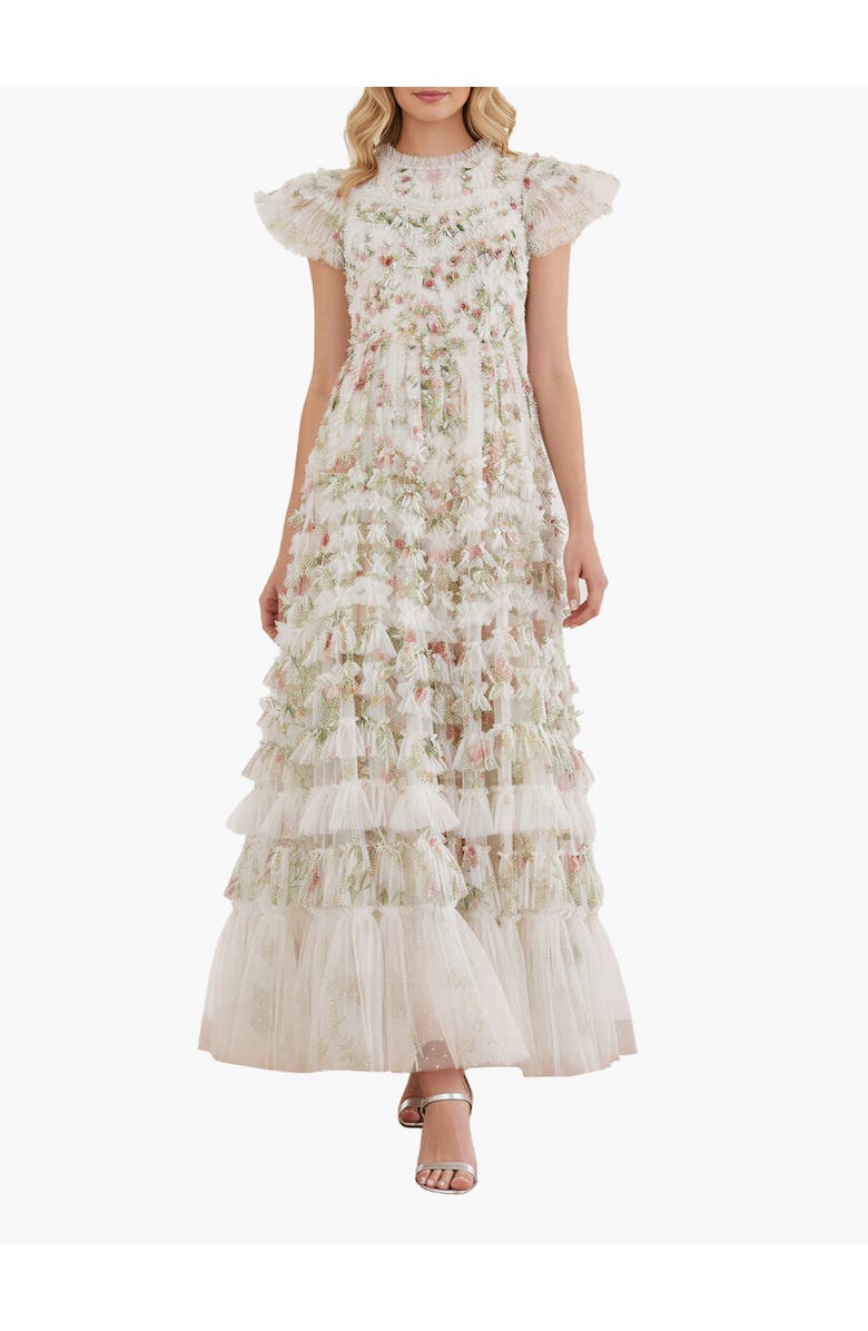 Needle & Thread Colette'S La Vie En Rose Round Neck Gown, Main, color, Moonshine/Cream