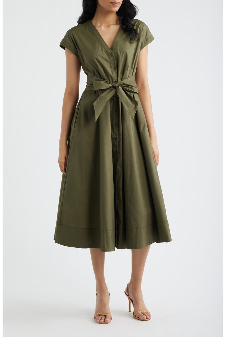 Tie Front A-Line Dress, Main, color, OLIVE NIGHT