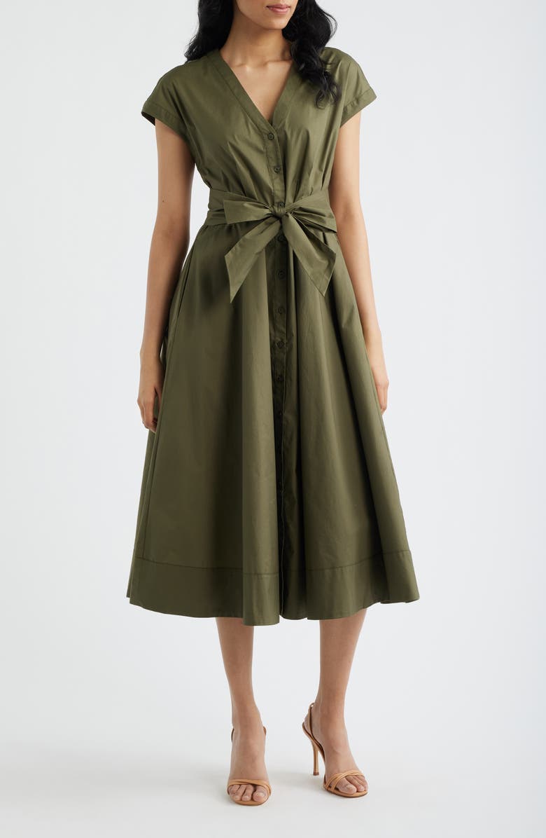 Halogen<sup>®</sup> Tie Front A-Line Dress, Main, color, Olive Night