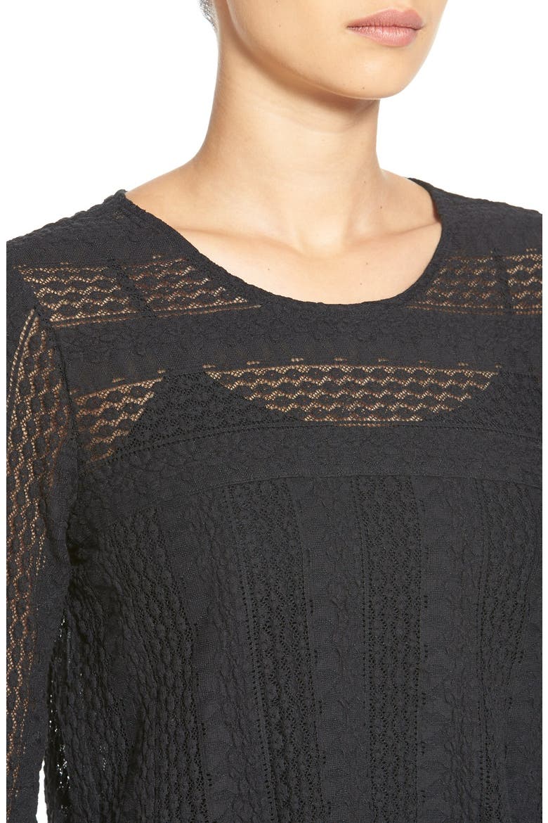 Pointelle Open Knit Top, Alternate, color, BLACK