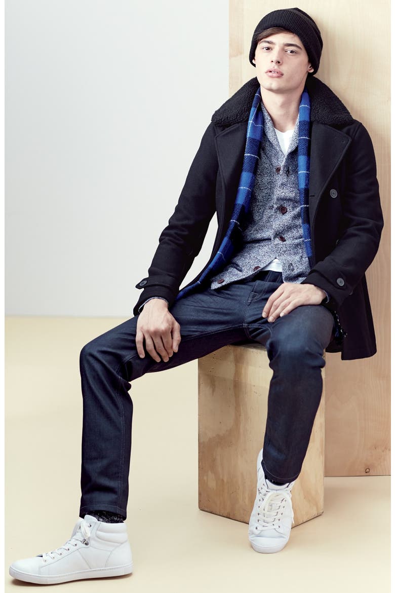Peacoat with Removable Faux Fur Collar, Alternate, color, BLACK