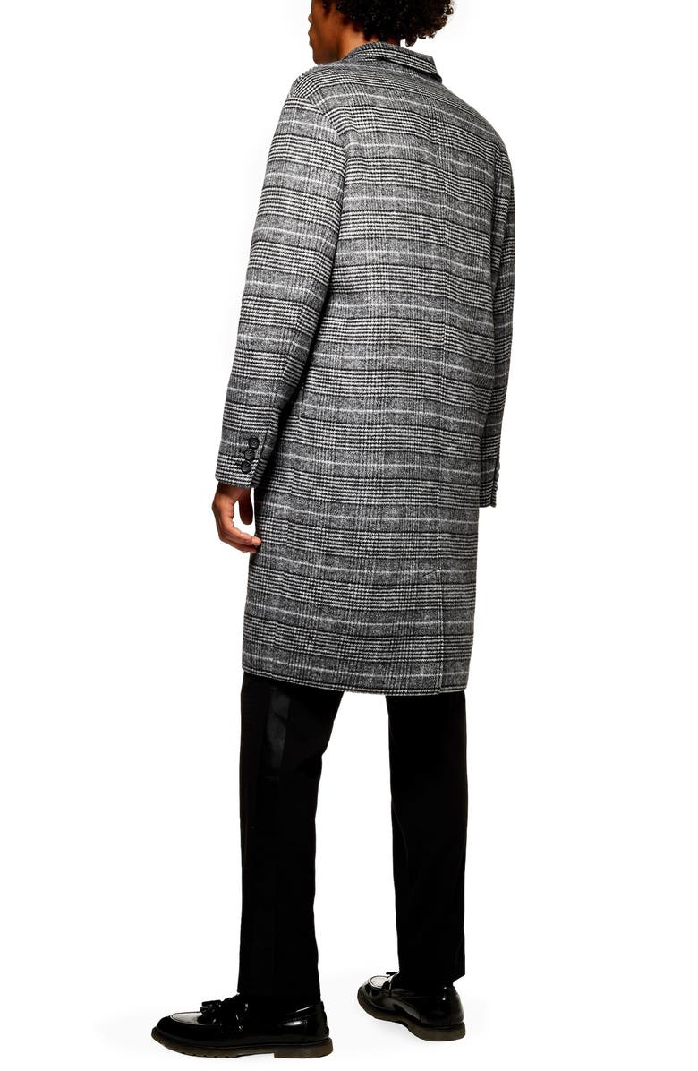Topman Hayden Check Print Overcoat, Alternate, color, 