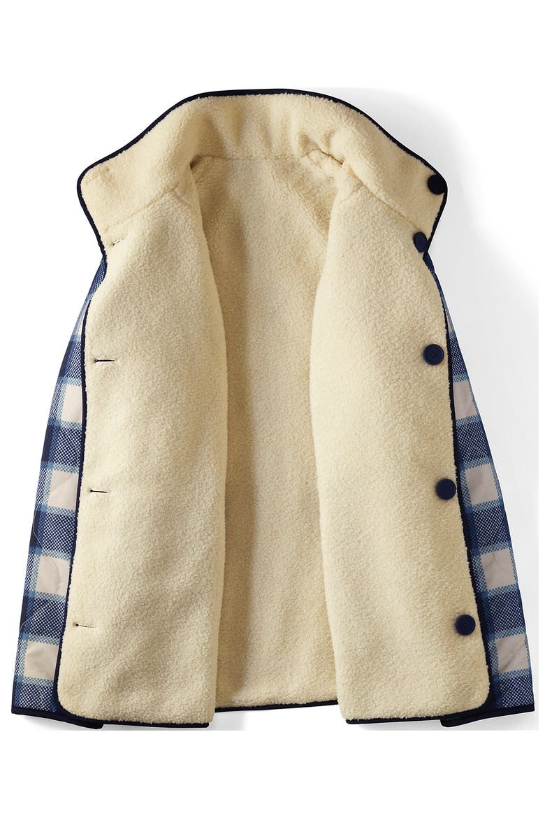 Plus Size High Pile Fleece Reversible Mixed Media Long Jacket, Alternate, color, Ivory/Navy Check