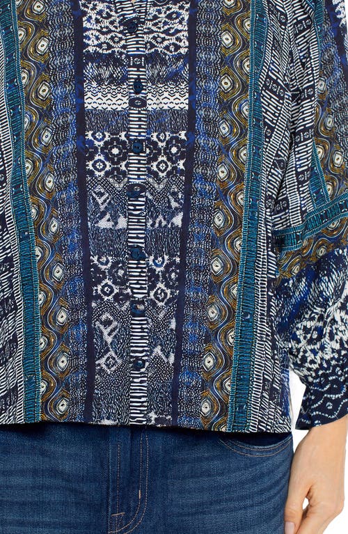Liverpool Los Angeles Three Quarter Sleeve Shibori Print Shirt In Blue