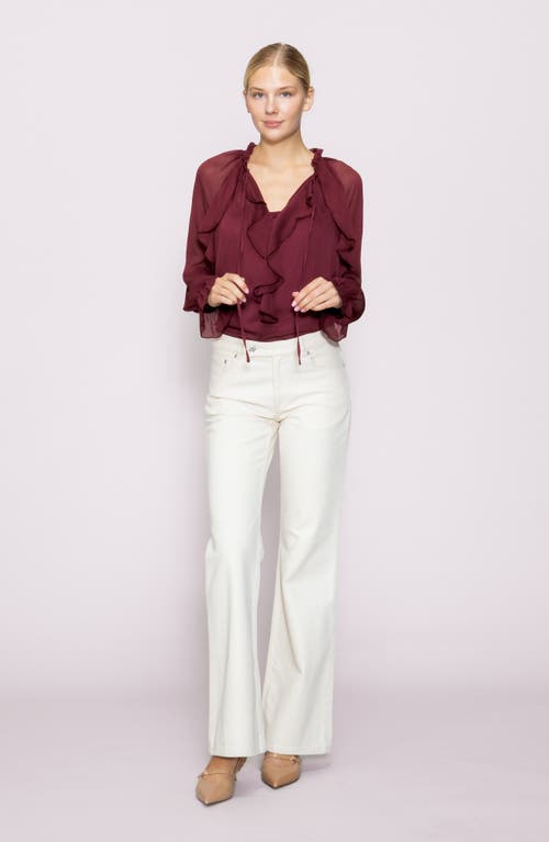 Melloday Ruffle Long Sleeve Top In Burgundy