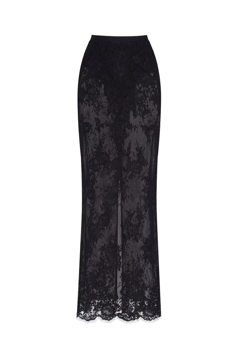 Semi-Sheer Lace Evening Occasion Maxi Skirt, Alternate, color, Black