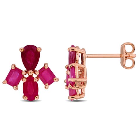 Ruby Floral Cluster Stud Earrings Rose-Plated