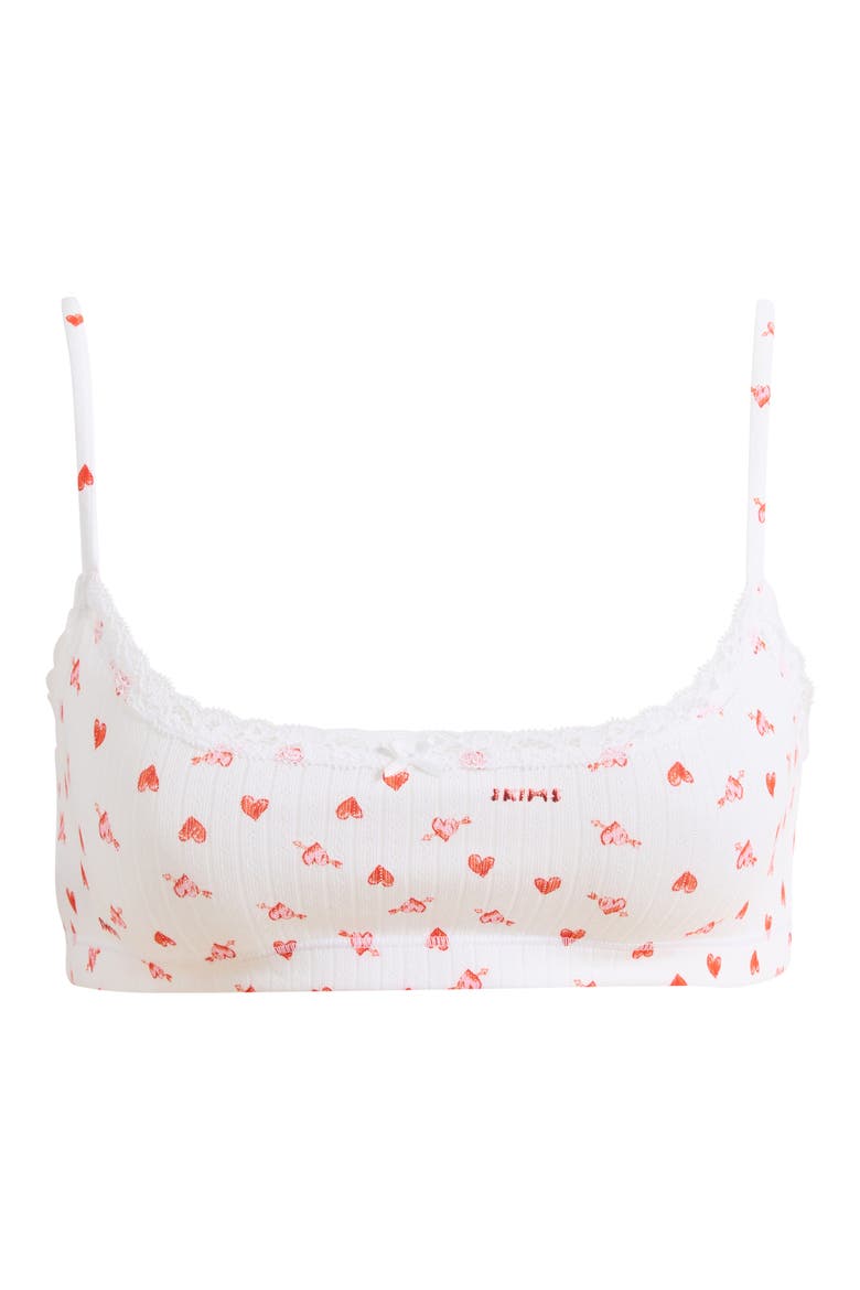 Lightweight Stretch Cotton Pointelle Bralette, Alternate, color, SNOW ARROWED HEARTS