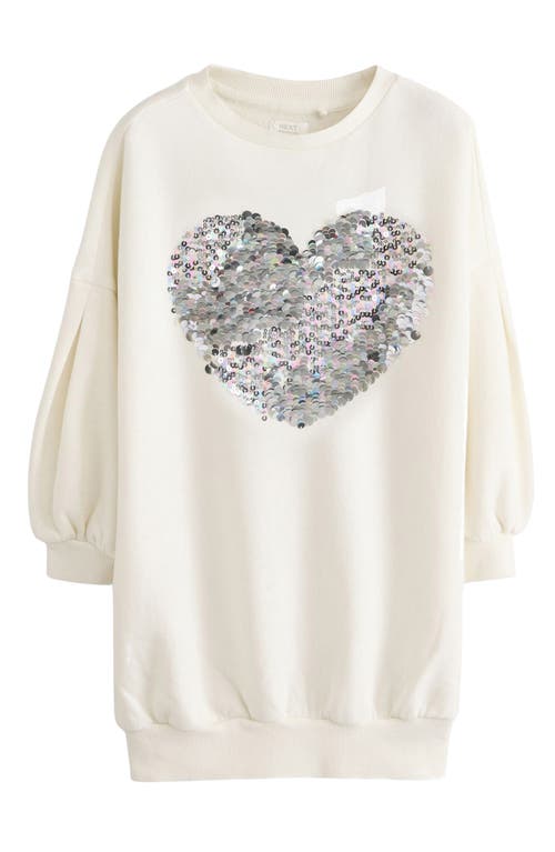 Shop Next Kids' Sequin Heart Sweater Dress In Ecru White/sequin Heart