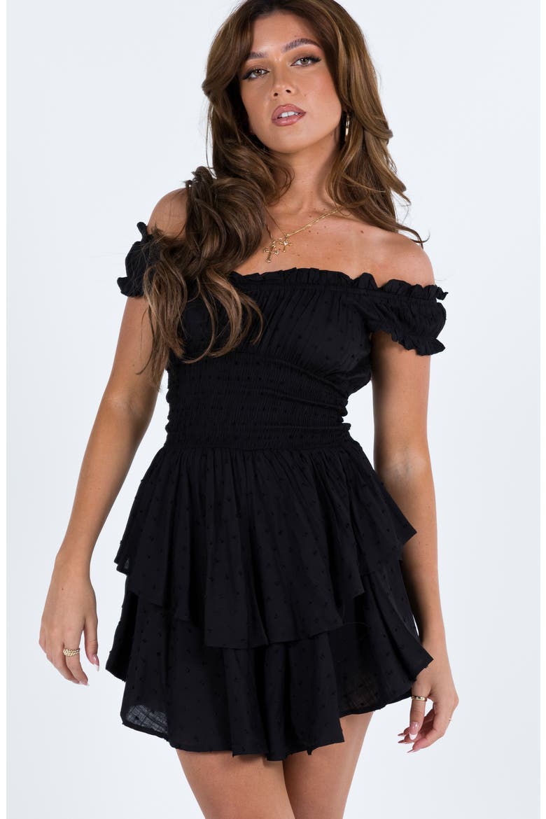 The Love Galore Off The Shoulder Romper, Alternate, color, BLACK