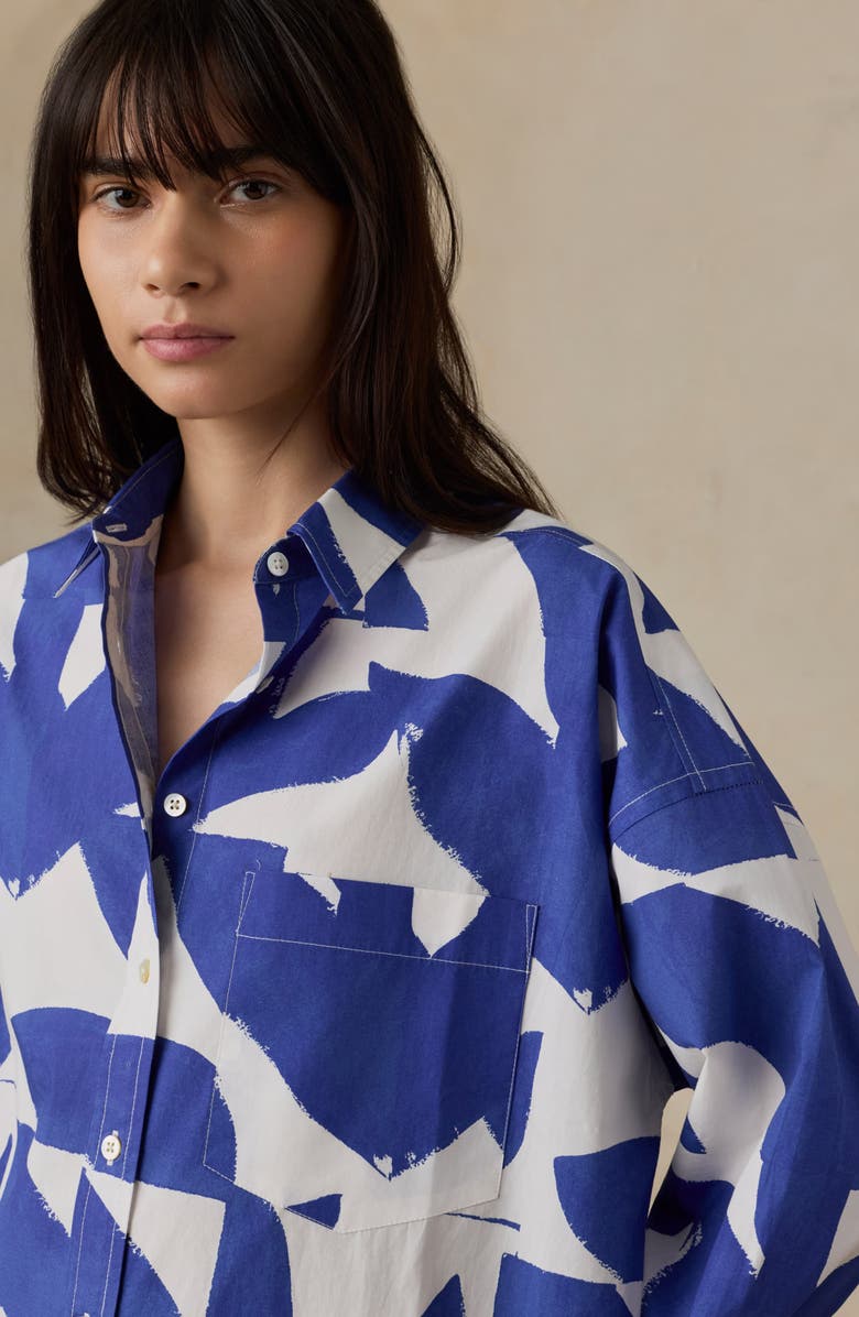 Faherty Kova Long Sleeve Cotton Poplin Shirtdress, Alternate, color, Summer Leaf