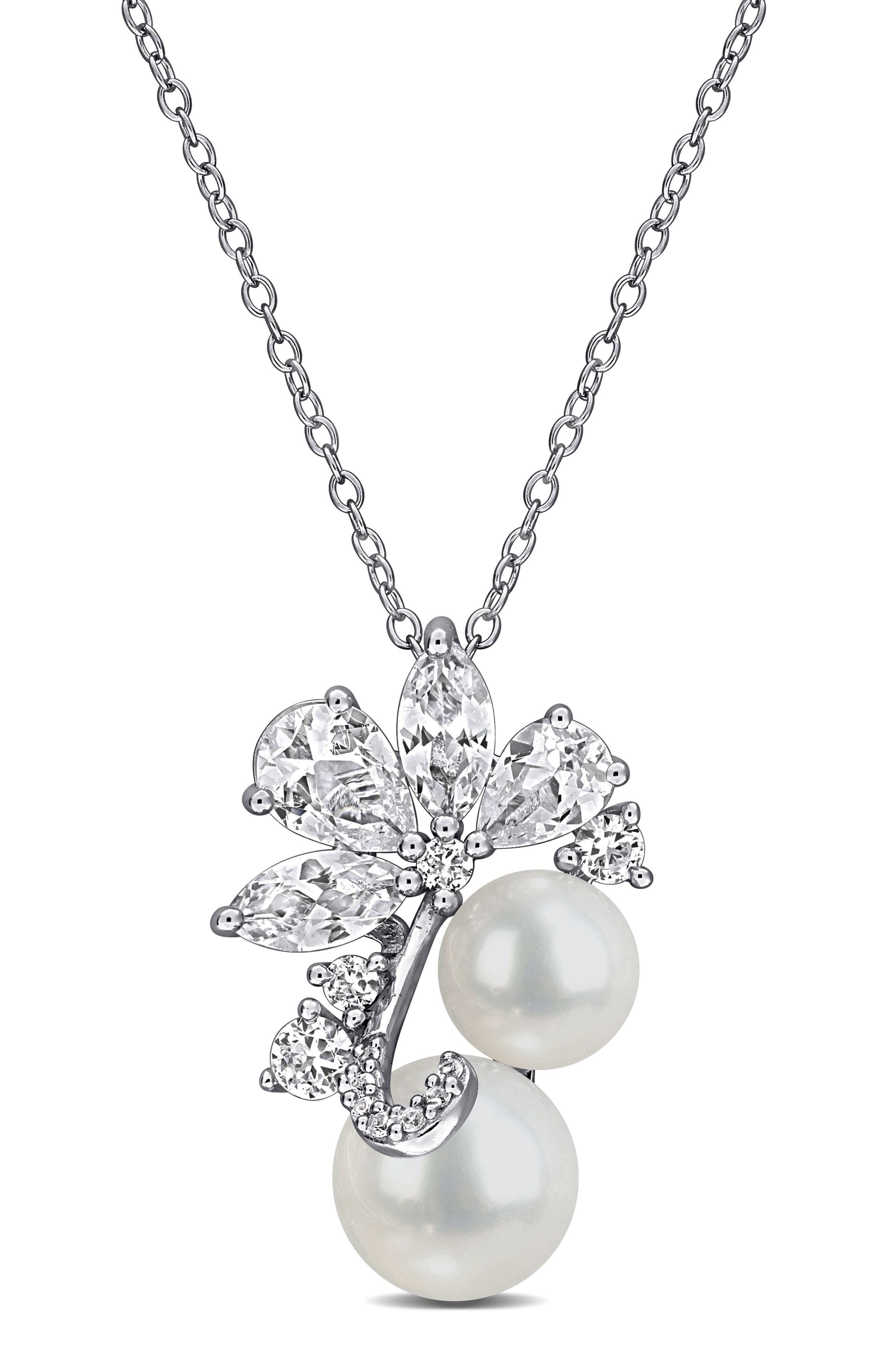 DELMAR Pearl & White Sapphire Pendant Necklace