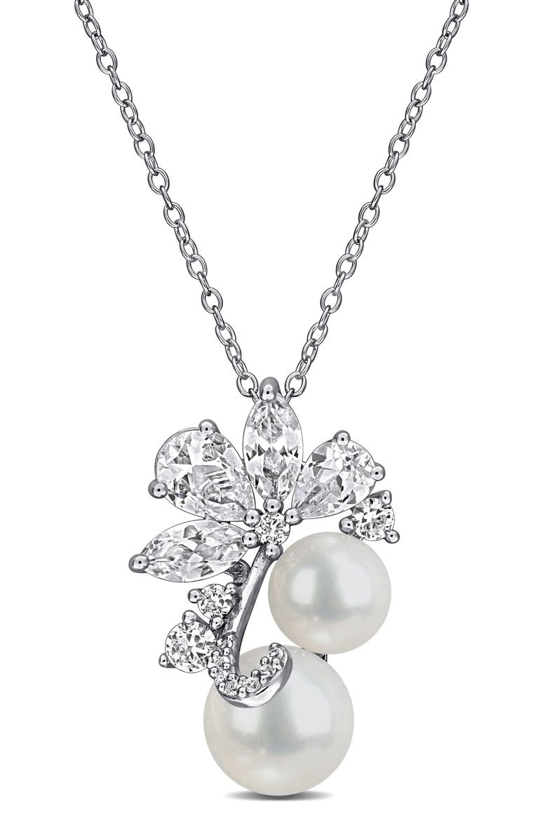 DELMAR Pearl & White Sapphire Pendant Necklace, Main, color,