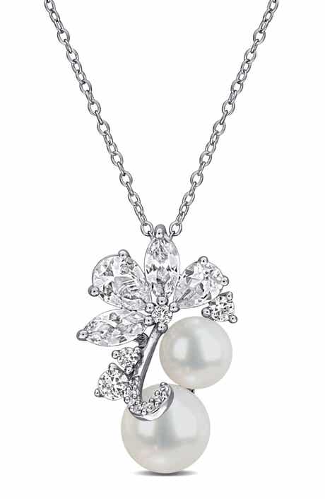 DELMAR Pearl & White Sapphire Pendant Necklace