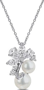 DELMAR Pearl & White Sapphire Pendant Necklace